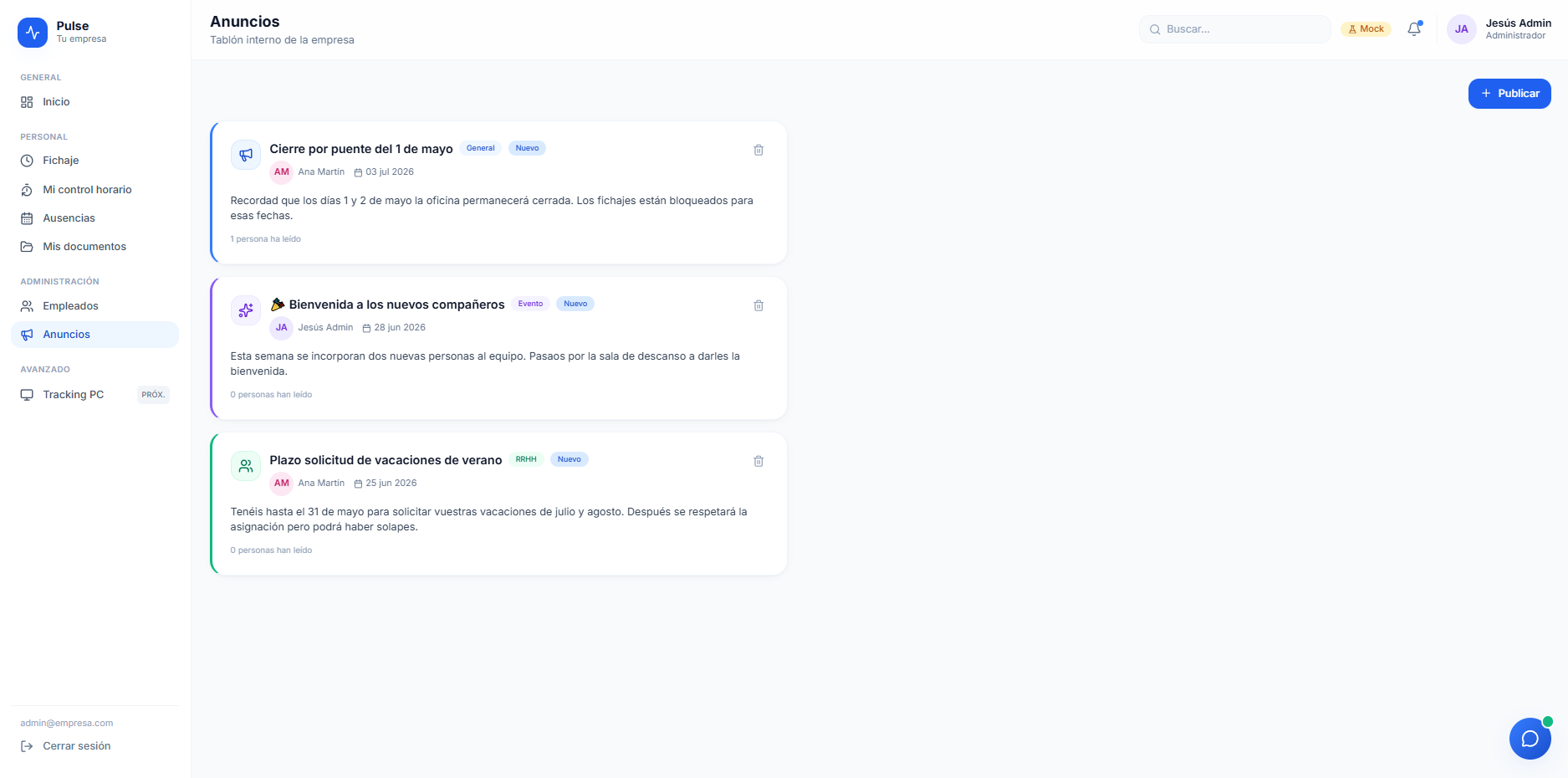 Pulse — anuncios de la empresa